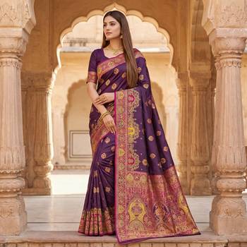 Wine pashmina paithani silk saree with beautifully multicolor border and pallu 1