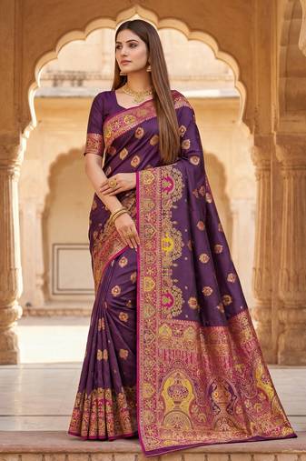 Wine pashmina paithani silk saree with beautifully multicolor border and pallu