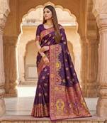 Wine pashmina paithani silk saree with beautifully multicolor border and pallu