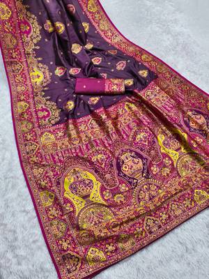 Wine pashmina paithani silk saree with beautifully multicolor border and pallu 3