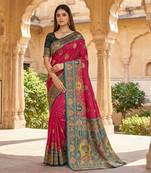 Pink pashmina paithani silk saree with beautifully multicolor border and pallu