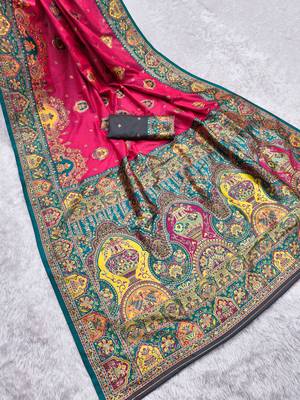Pink pashmina paithani silk saree with beautifully multicolor border and pallu 3