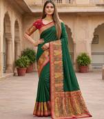 Green pashmina paithani silk saree with beautifully multicolor border and pallu