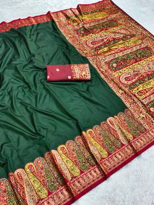 Green pashmina paithani silk saree with beautifully multicolor border and pallu 3