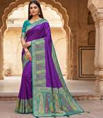 Purple pashmina paithani silk saree with beautifully multicolor border and pallu