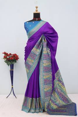 Purple pashmina paithani silk saree with beautifully multicolor border and pallu 2