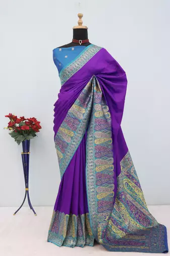 Purple pashmina paithani silk saree with beautifully multicolor border and pallu