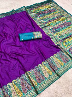 Purple pashmina paithani silk saree with beautifully multicolor border and pallu 3