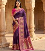 Wine pashmina paithani silk saree with beautifully multicolor border and pallu