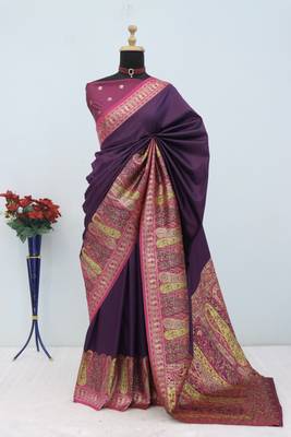 Wine pashmina paithani silk saree with beautifully multicolor border and pallu 2