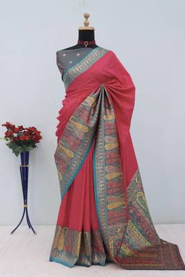 Pink pashmina paithani silk saree with beautifully multicolor border and pallu 2