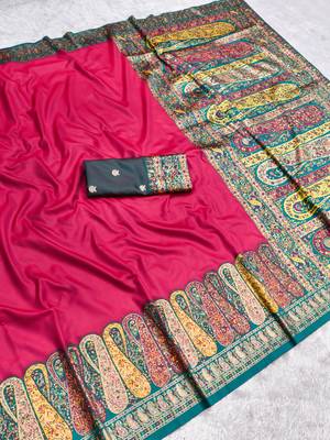 Pink pashmina paithani silk saree with beautifully multicolor border and pallu 3
