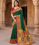 Green pashmina paithani silk saree with beautifully multicolor border and pallu