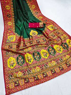 Green pashmina paithani silk saree with beautifully multicolor border and pallu 2