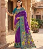 Purple pashmina paithani silk saree with beautifully multicolor border and pallu