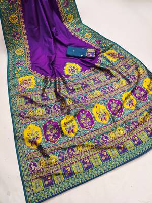 Purple pashmina paithani silk saree with beautifully multicolor border and pallu 2