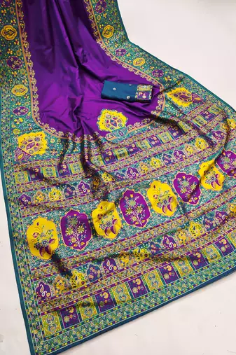 Purple pashmina paithani silk saree with beautifully multicolor border and pallu