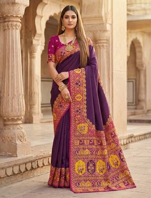 Wine pashmina paithani silk saree with beautifully multicolor border and pallu 1