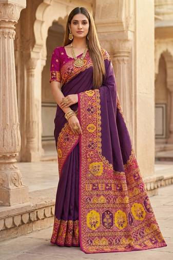Wine pashmina paithani silk saree with beautifully multicolor border and pallu