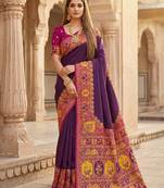 Wine pashmina paithani silk saree with beautifully multicolor border and pallu