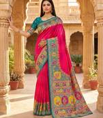 Pink pashmina paithani silk saree with beautifully multicolor border and pallu