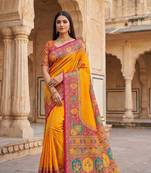 Yellow pashmina paithani silk saree with beautifully multicolor border and pallu