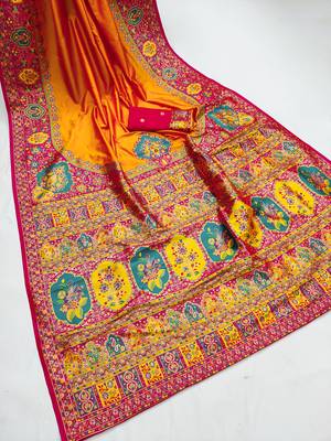 Yellow pashmina paithani silk saree with beautifully multicolor border and pallu 2