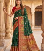 Green pashmina paithani silk saree with beautifully multicolor border and pallu