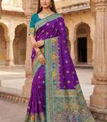 Purple pashmina paithani silk saree with beautifully multicolor border and pallu