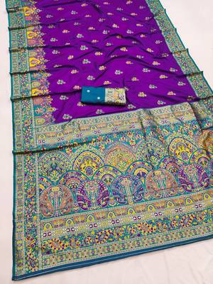 Purple pashmina paithani silk saree with beautifully multicolor border and pallu 2