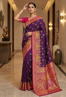 Wine pashmina paithani silk saree with beautifully multicolor border and pallu 1