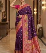 Wine pashmina paithani silk saree with beautifully multicolor border and pallu