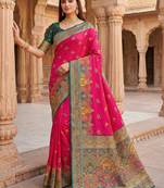 Pink pashmina paithani silk saree with beautifully multicolor border and pallu