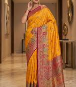 Yellow pashmina paithani silk saree with beautifully multicolor border and pallu