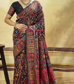 Black hand woven  munga cotton blend saree with blouse