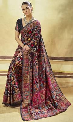 Black hand woven  munga cotton blend saree with blouse 2