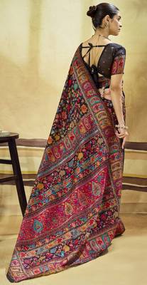 Black hand woven  munga cotton blend saree with blouse 4
