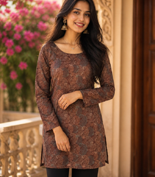 Brown colour elegant floral printed rayon kurti casual wear collection