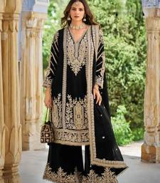 Black embroidered chinon free size UPTO-42 stitched pakistani salwar suit