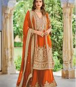 Orange embroidered chinon free size UPTO-42 stitched pakistani salwar suit