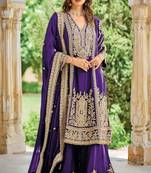 Purple embroidered chinon free size UPTO-42  stitched pakistani salwar suit