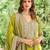 Olive green embroidered chinon free size UPTO-42  stitched pakistani salwar suit