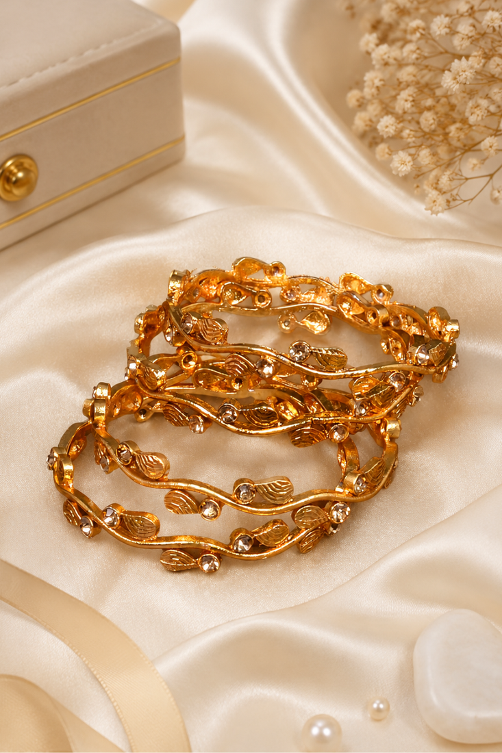 Gold Plated Elegant Leaf Designer Bangles
