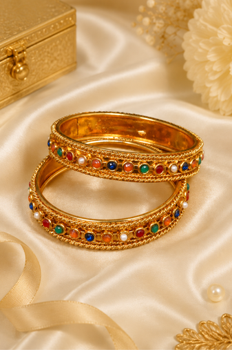 Gold Plated Navratna Stone Bangles