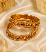 Gold Plated Navratna Stone Bangles