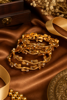 Gold Plated Elegant Leaf Designer Bangles 2
