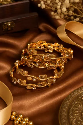 Gold Plated Elegant Leaf Designer Bangles
