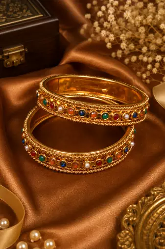 Gold Plated Navratna Stone Bangles