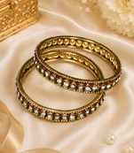 Antique Gold Finish Maroon and Green Accent Bangles