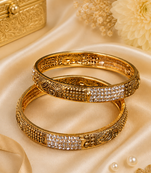 Antique Gold Finish Zircon Studded Oxidized Bangles